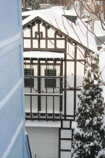 The view from the upper window opens a surprising picture of snowed Club-House